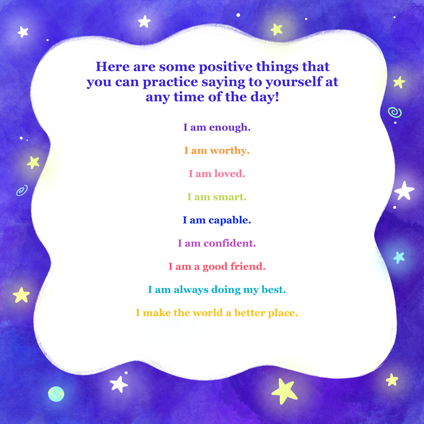 You are Made of Stars positive affirmations page
